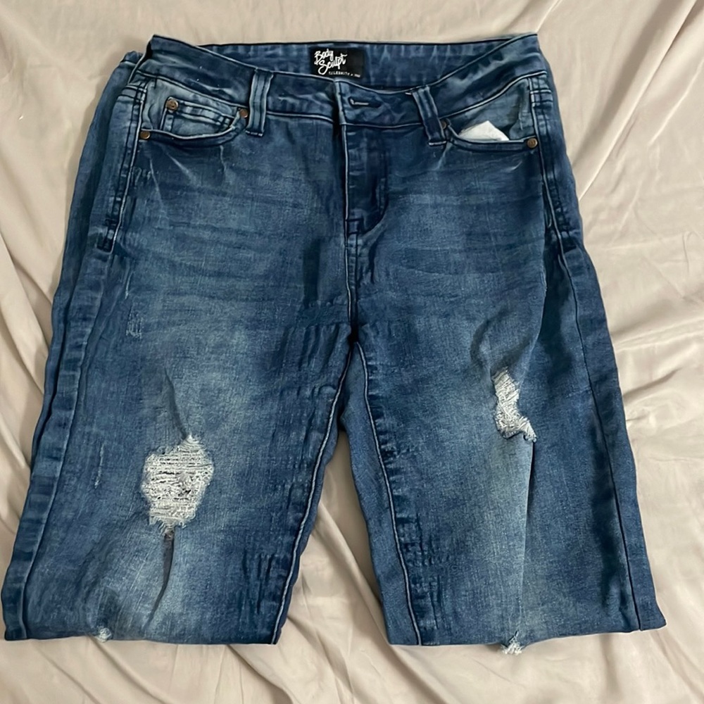 Dark Wash Body Sculpting Skinny Ripped Jeans